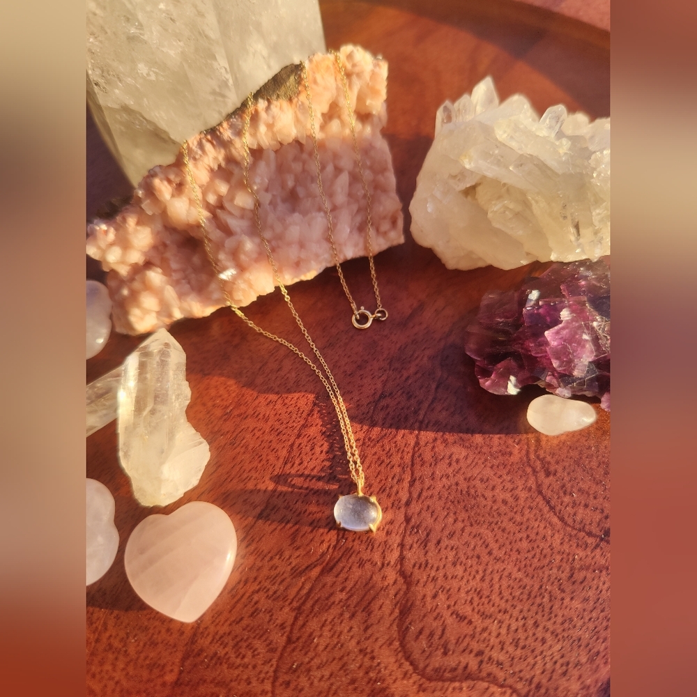 ✨SOLD✨ 14K Gold Quartz Cabochon “OK” Pendant Necklace With Claw Setting ✨ - Picture 3 of 7